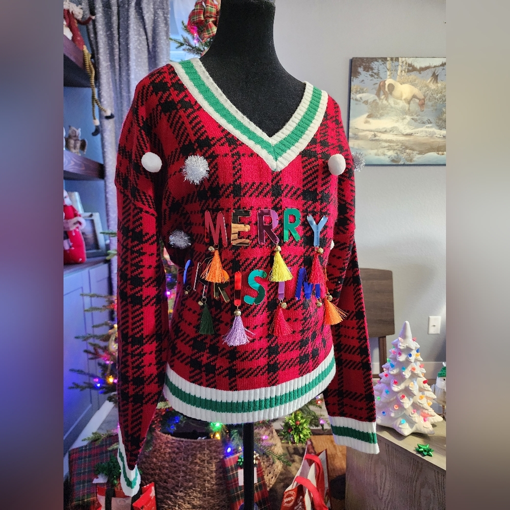 Holiday Plaid V-Neck Sweater